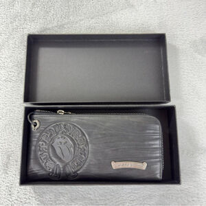 Chrome Hearts Long Zip Black Leather Wallet w/Box Rolling Stones Embroidery Logo